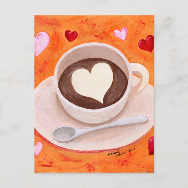Coffee Cup with Hearts Postcard (Front)