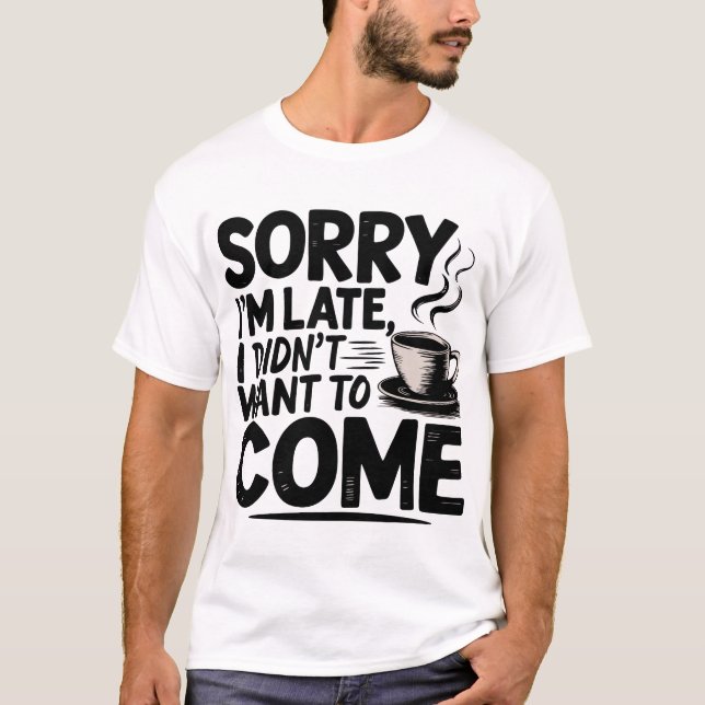 Coffee Cup with Steam Funny Typography Design T-Shirt (Front)