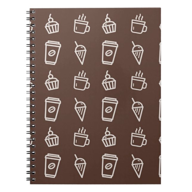 Coffee Cupcake and Icecream Illustrations Patterns Notebook (Front)