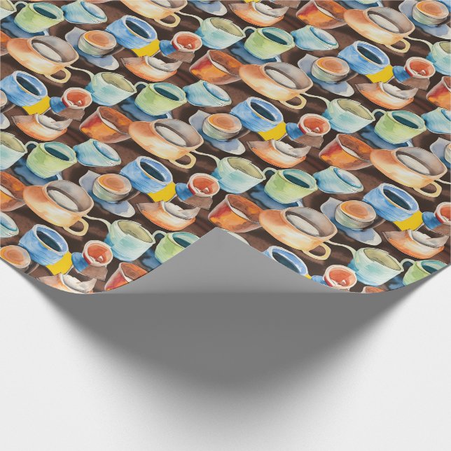Coffee Cups Abstract Watercolor Pattern Wrapping Paper (Corner)