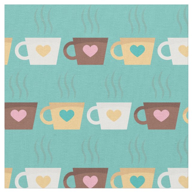 Coffee Cups Barista Cute Cafe Food Beverage Fabric (Close Up)