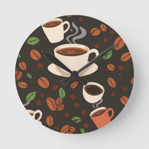 Coffee Cups Beans Morning Pattern Round Clock