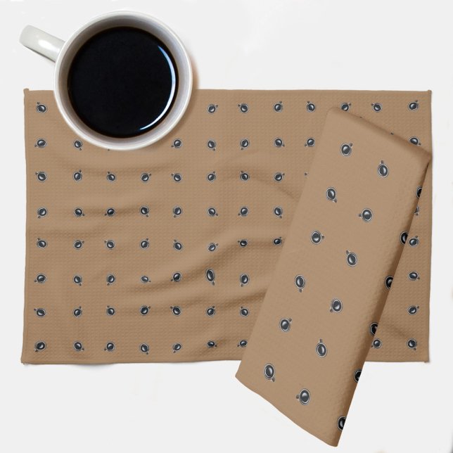 Coffee Cups black and white Pattern Brown Tea Towel (Creator Uploaded)