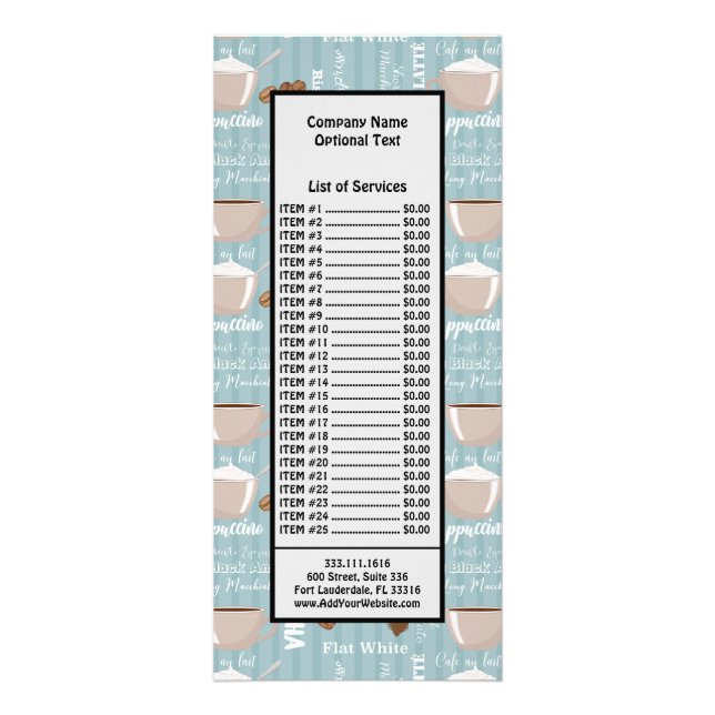 Coffee Cups Blue Vertical Lines Caffeine Grains Rack Card (Front)