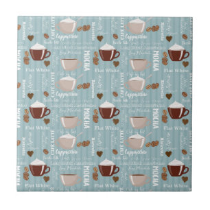 Coffee Cups Blue Vertical Lines Caffeine Grains Tile
