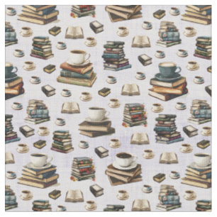Coffee Cups & Books on Light Purple Fabric