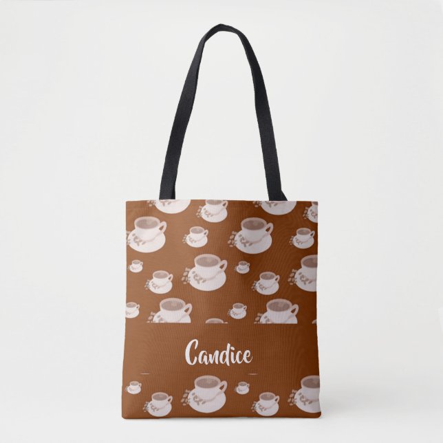 Coffee cups brown pattern tote bag (Front)