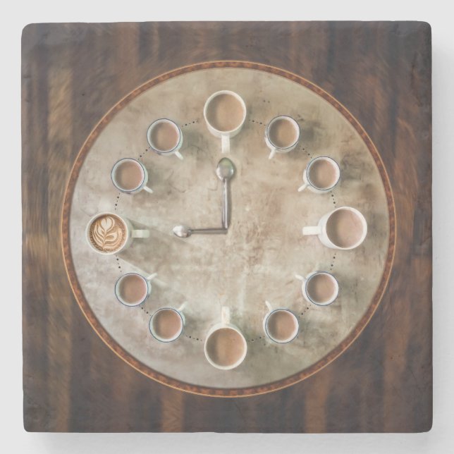 Coffee Cups Clock Stone Coaster (Front)