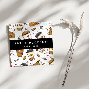 Coffee Cups, Coffee Beans, Barista, Coffee Shop Square Business Card