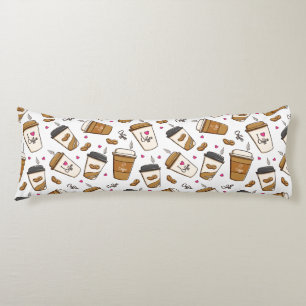 Coffee Cups, Coffee Beans, Coffee Lover, Hearts Body Cushion