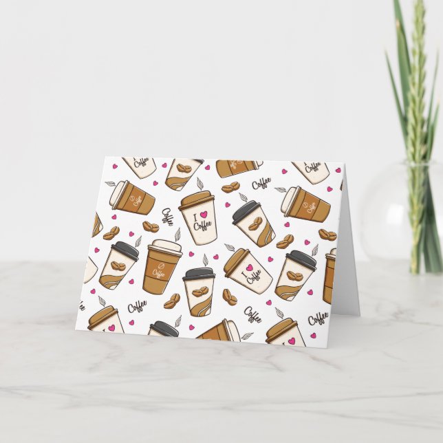 Coffee Cups, Coffee Beans, Coffee Lover, Hearts Card (Front)