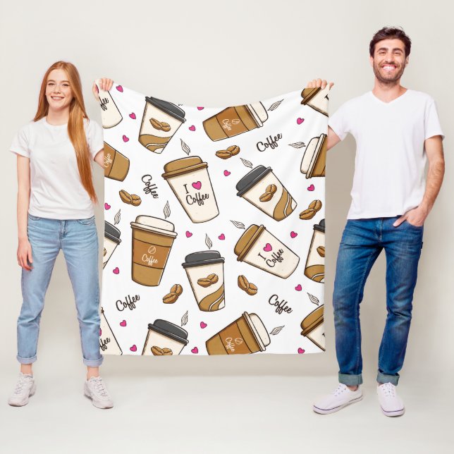 Coffee Cups, Coffee Beans, Coffee Lover, Hearts Fleece Blanket (In Situ)