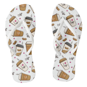 Coffee Cups, Coffee Beans, Coffee Lover, Hearts Jandals