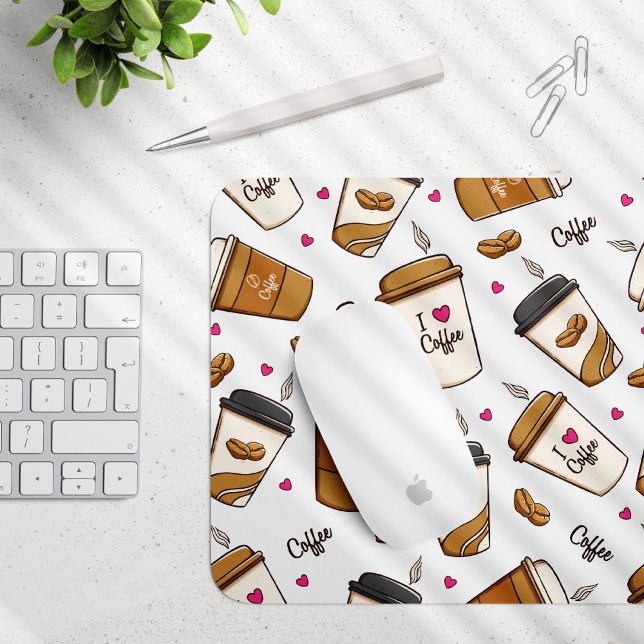Coffee Cups, Coffee Beans, Coffee Lover, Hearts Mouse Pad (Creator Uploaded)