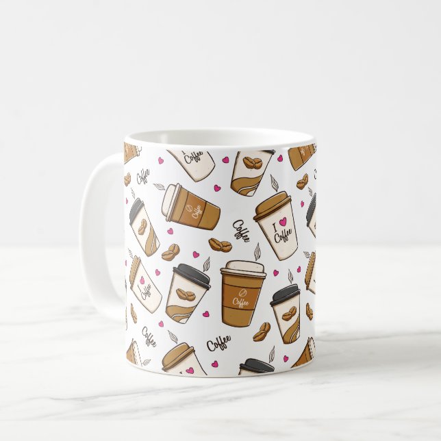 Coffee Cups, Coffee Beans, Coffee Lover, Hearts Mug (Front Left)