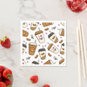 Coffee Cups, Coffee Beans, Coffee Lover, Hearts Napkin