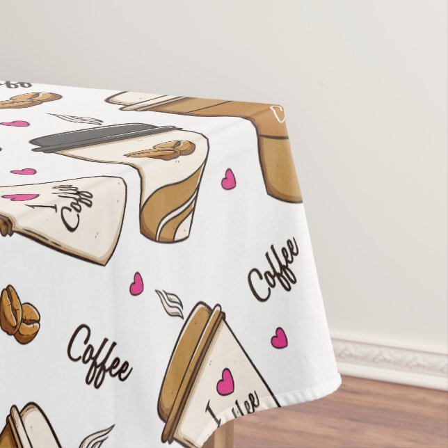 Coffee Cups, Coffee Beans, Coffee Lover, Hearts Tablecloth (In Situ)