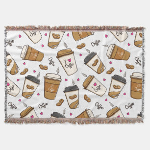 Coffee Cups, Coffee Beans, Coffee Lover, Hearts Throw Blanket