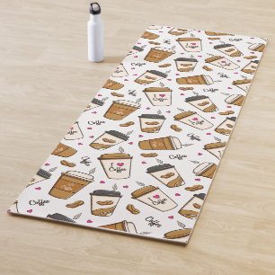 Coffee Cups, Coffee Beans, Coffee Lover, Hearts Yoga Mat