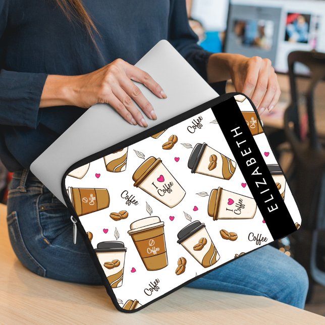Coffee Cups, Coffee Beans, Coffee Lover, Your Name Laptop Sleeve (Creator Uploaded)
