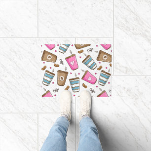 Coffee Cups, Coffee Beans, Hearts, Coffee Lover Doormat