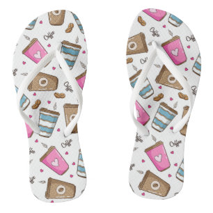 Coffee Cups, Coffee Beans, Hearts, Coffee Lover Jandals