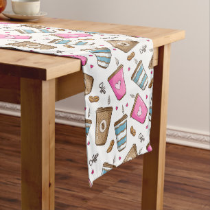 Coffee Cups, Coffee Beans, Hearts, Coffee Lover Medium Table Runner