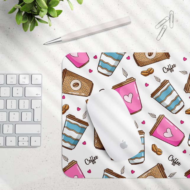 Coffee Cups, Coffee Beans, Hearts, Coffee Lover Mouse Pad (Creator Uploaded)