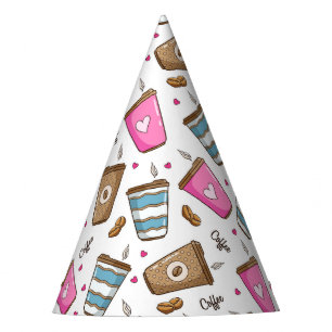 Coffee Cups, Coffee Beans, Hearts, Coffee Lover Party Hat