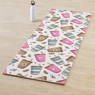 Coffee Cups, Coffee Beans, Hearts, Coffee Lover Yoga Mat