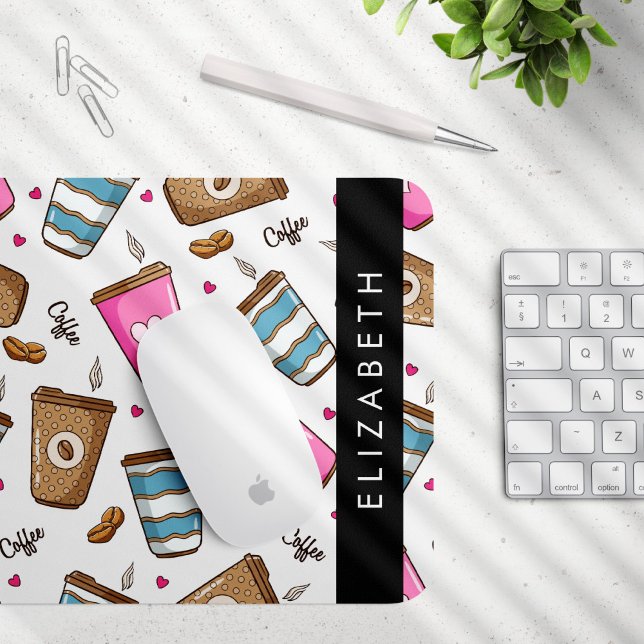 Coffee Cups, Coffee Beans, Hearts, Your Name Mouse Pad (Creator Uploaded)