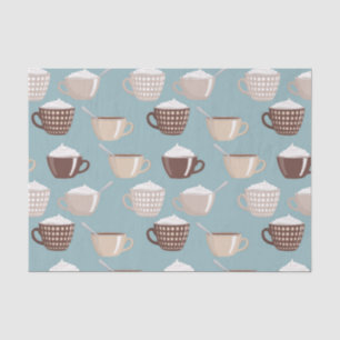 Coffee Cups Cream Caffeine Lover Pastel Blue Brown Tissue Paper