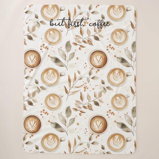 Coffee Cups Leaves Sherpa Blanket (Front)