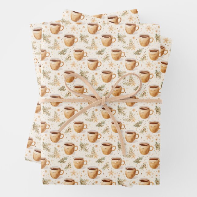 Coffee Cups on Off-White Wrapping Paper Sheet (In situ)