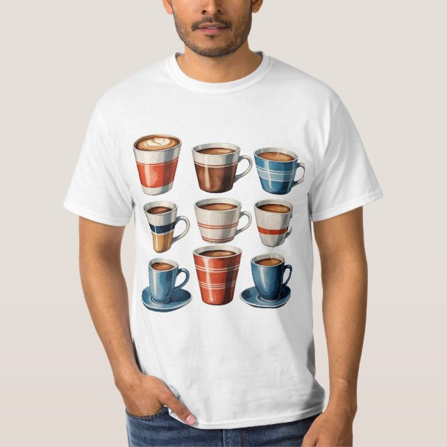 Coffee Cups Pattern – Seamless Cosy Cafe Design T-Shirt (Front)