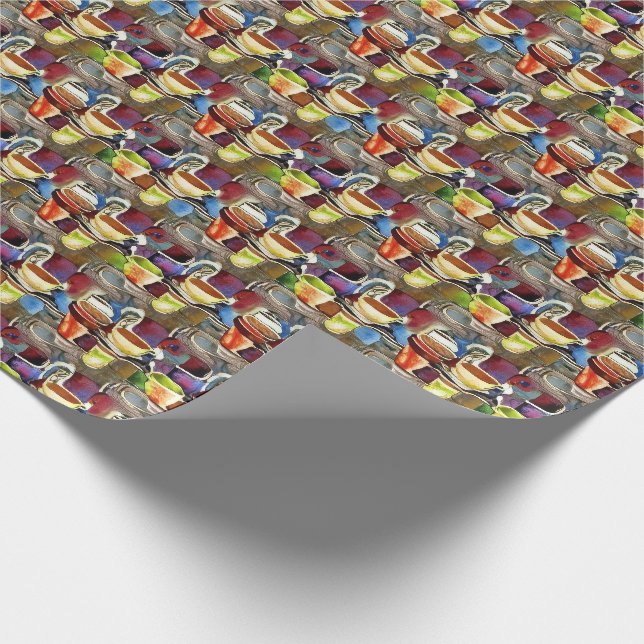 Coffee Cups Purple Abstract Watercolor Pattern Wrapping Paper (Corner)