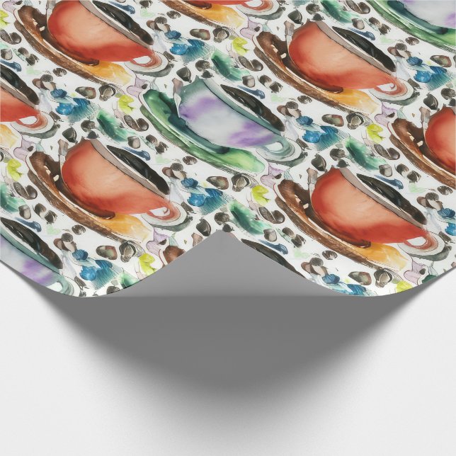 Coffee Cups Watercolor Pattern Wrapping Paper (Corner)