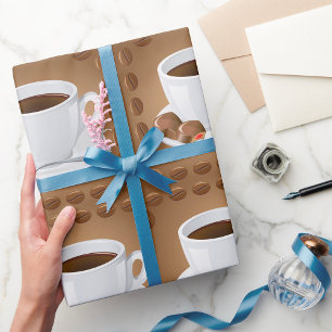 Coffee Cups with Beans and Chocolate Wrapping Paper