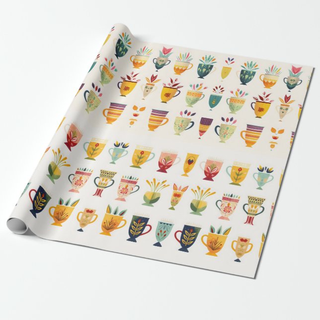 Coffee Cups Wrapping Paper (Unrolled)