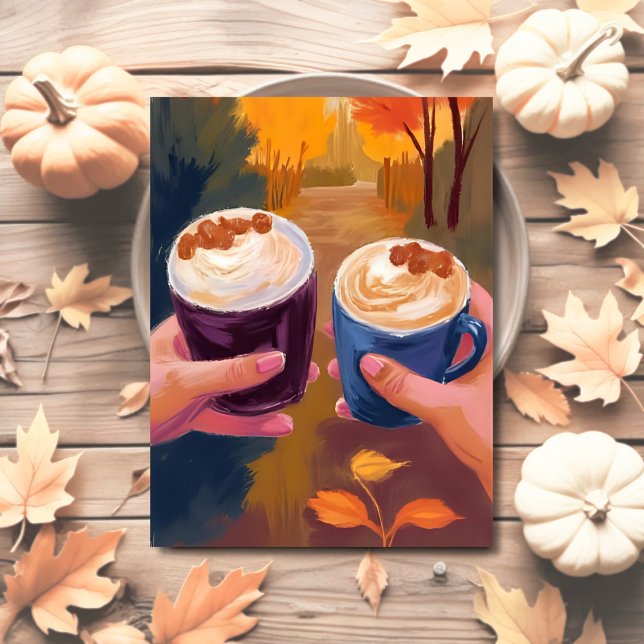 Coffee Date Fall Foliage Autumn Watercolor Postcard (Creator Uploaded)