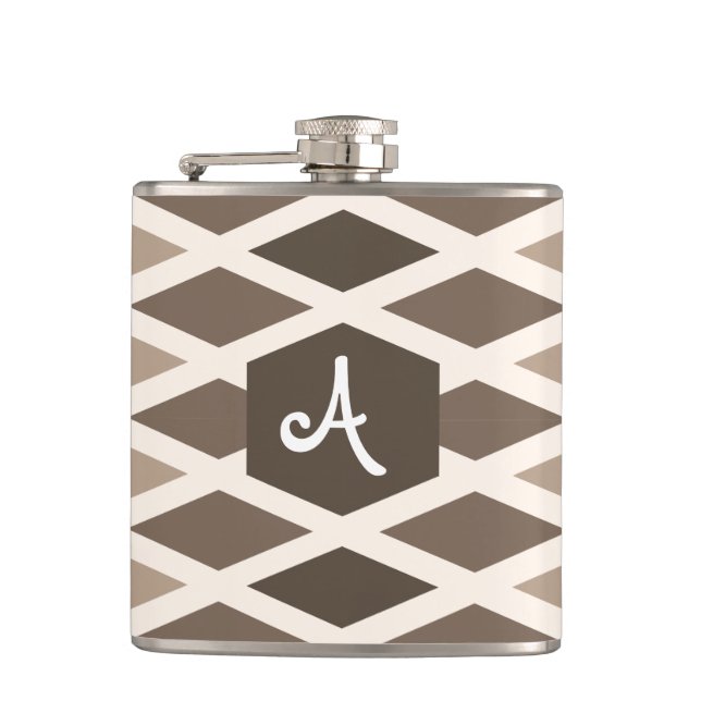 Coffee Diamond Ombre Monogram Hip Flask (Front)