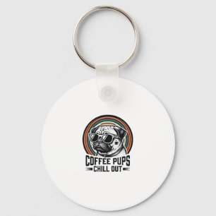Coffee Dog Shirt Retro Chill Pug Graphic_1 Key Ring
