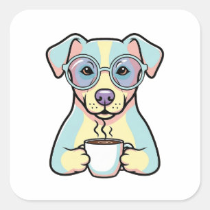 Coffee Dog with Glasses – Cute Whimsical Illustrat Square Sticker