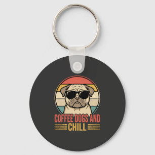 Coffee Dogs and Chill Retro Pug Key Ring