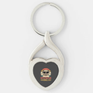Coffee Dogs and Chill Retro Pug Key Ring