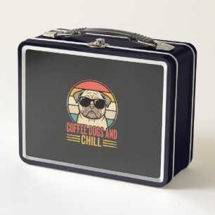 Coffee Dogs and Chill Retro Pug Metal Lunch Box
