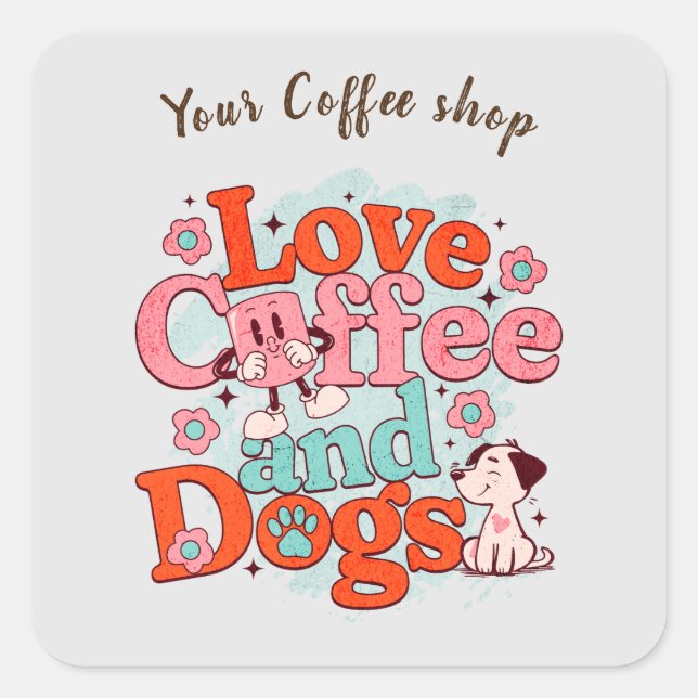 Coffee & Dogs groovy Custom Name Sticker (Front)