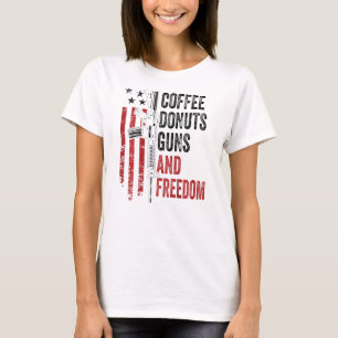 Coffee Donuts Guns Freedom Gun Ar15 Usa On Back T-Shirt