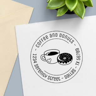 Coffee Doughnuts Shop Round Address Self-inking Stamp