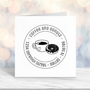 Coffee Doughnuts Shop Round Address Self-inking Stamp